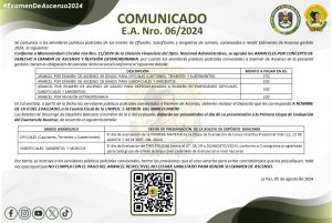 COMUNICADO E.A. NRO. 006/2024 “ARANCELES POR CONCEPTO DE EXAMEN DE ASCENSO GESTION 2024”