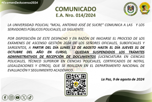 COMUNICADO E.A. NRO. 014/2024 “SUSPENSION DE TRAMITES ADMINISTRATIVOS”