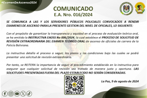 COMUNICADO E.A. NRO. 016/2024 “INSTRUCTIVA EAOSS N°. 006/2024”